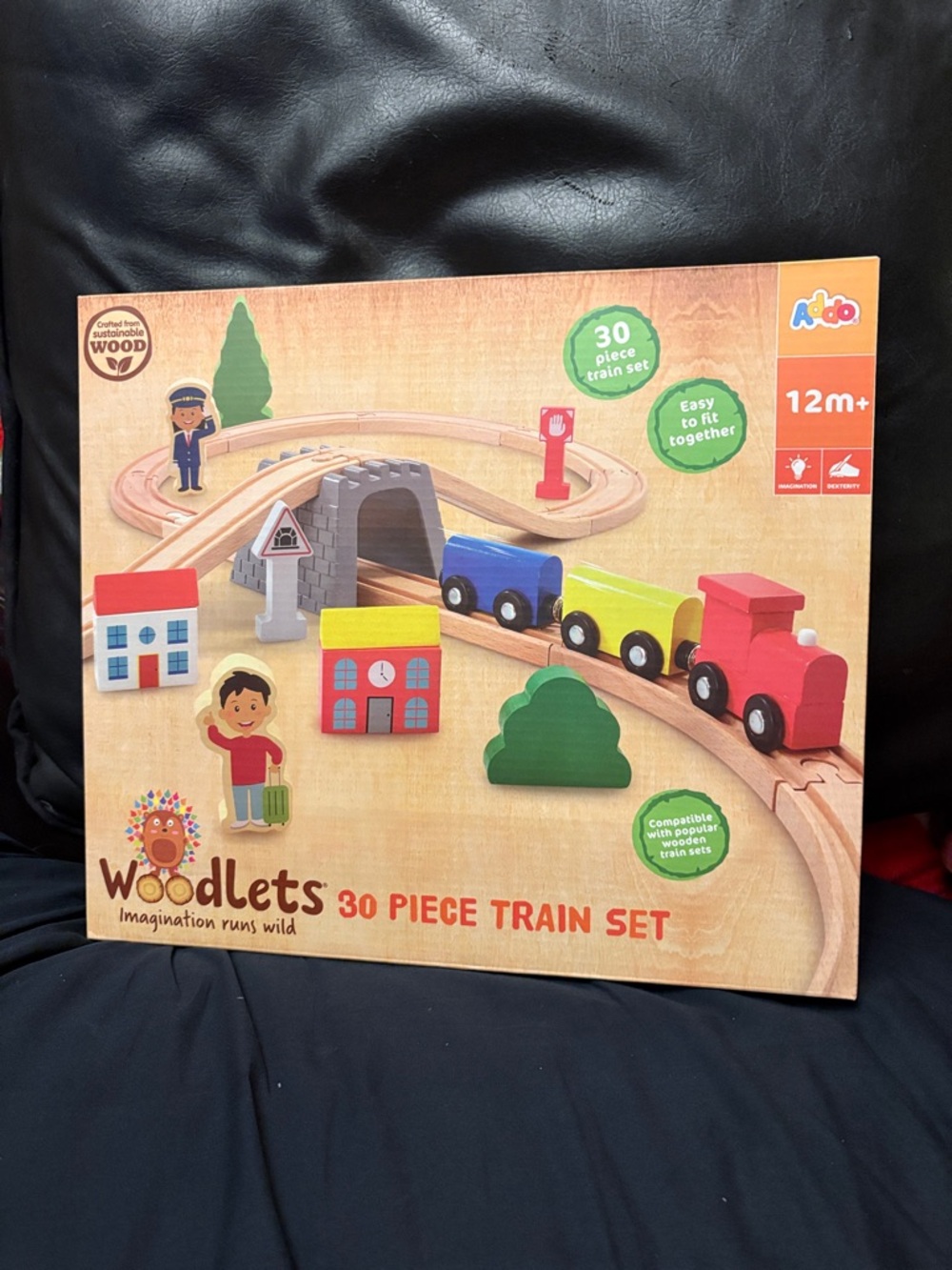 30-Piece Wooden Train Set - Red & Multicolor Woodlets Brand NIB